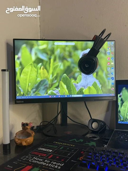 جهاز لابتوب hpمع شاشتين 168hz Lenovo مع طاولة gaming+كرسي gaming + اضاءة spotlight + جميع الملحقات