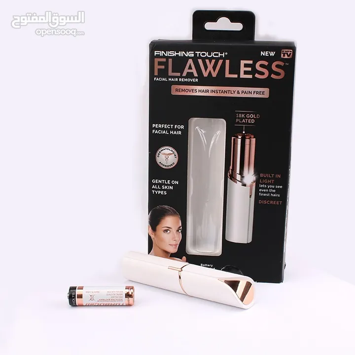 قلم ازالة الشعر الذهبي جهاز فلوليس لإزالة شعر الوجه و الحواجب FLAWLESS يعمل بالشحن مع ضوء تحديد