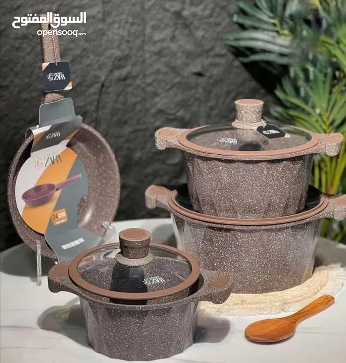 طناجر Golden Zara ماركة مشهورة بجودتها العالية!  الطقم يتضمن 3 طناجر + مقلى  النوعية الثقيلة
