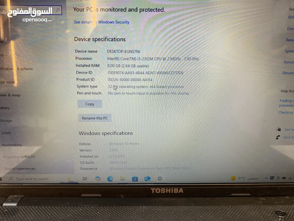 Laptop toshiba core i3 1000GB used