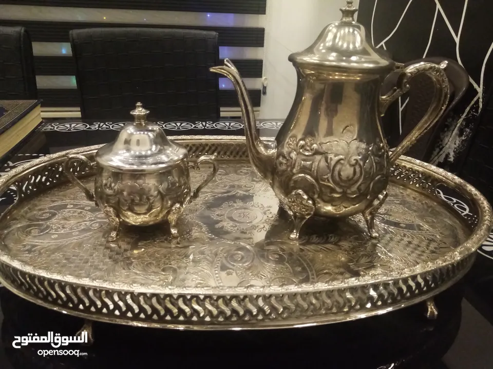 أواني فضيه درجه اولى لتقديم الشاي هاند ميد