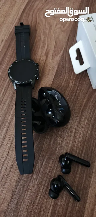سماعة وساعة هواوي الاصليه لون اسود huawei freebids 4i huawei smart watch gt 2