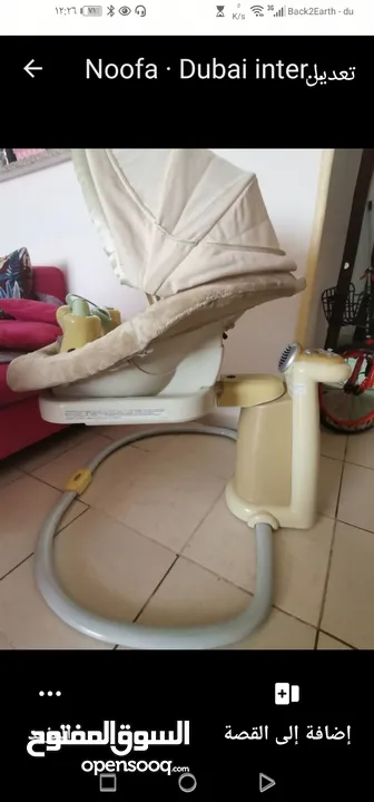 A 4 year old baby swing used but it works well. It works with electricity and it has a transformer f
