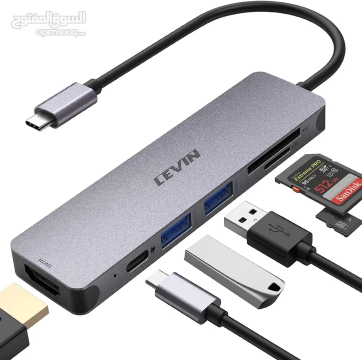 موزع LEVIN USB C 7 في 1 من النوع C مزود بمصدر طاقة PD بقوة 100 وات، 4K UHD USB C إلى HDMI، 2