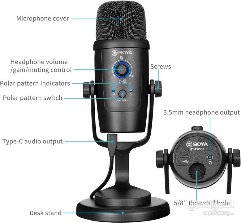مايك تسجيل من براند بويا الأصلي الاحترافي ستريم يوتيوب Boya BY-PM500 Mic for PC & Smart Phone