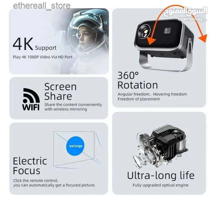 بروجكتر سينمائي منزلي وايرلس صغير وخفيف لمشاهدة الأفلام-Wireless K6 Projector