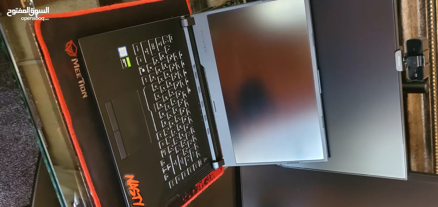 laptop asus rog strix g531gt مع شاشتين اسوس 100 هيرتز وكاميرا فانيتك