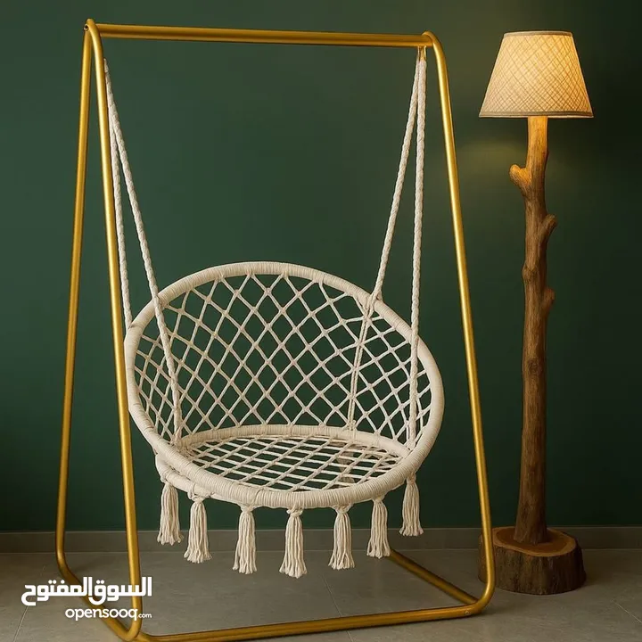مرجوحة عش البلبل مع ستاند معدني باللون الذهبي الجميل تصميم عصري يجمع بين الفخامة والراحة  ستاند