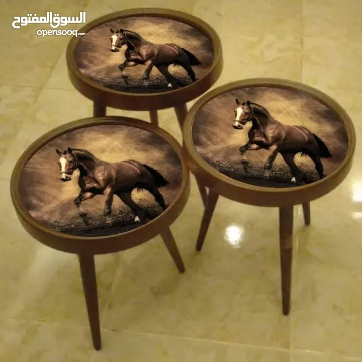 طاولات سرفيس 3D  زجاج حجم الكبير قطر 40سم نظام تركي  متوفر الوان  3 قطع