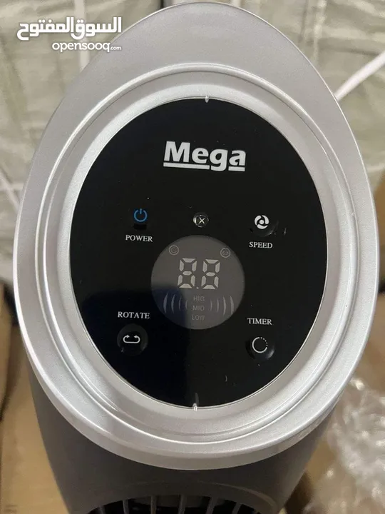 مروحة هوائية ماركة mega مع ريموت صوت منخفض جدًا بدون ازعاج تحتوي على شاشة رقمية ومؤقت لغاية 8 ساعات