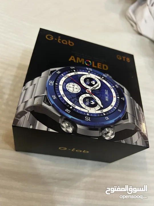 ساعة G-tab GT8 سمارت AMOLED لون أسود مع كستك معدن، عرض مميز ونظافة شبه جديدة بسعر ممتاز