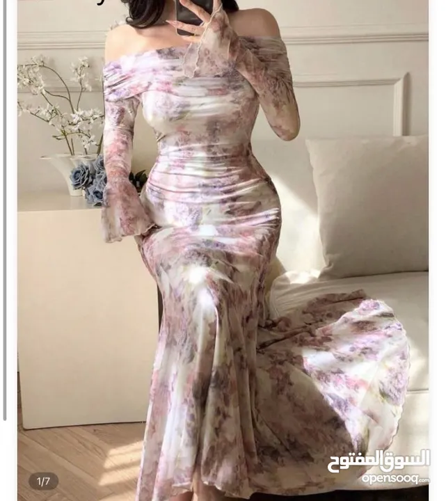 فستان سهرة نمرة لارج، نوعه لايكرا مريح جداً  لاطلالة مميزة
