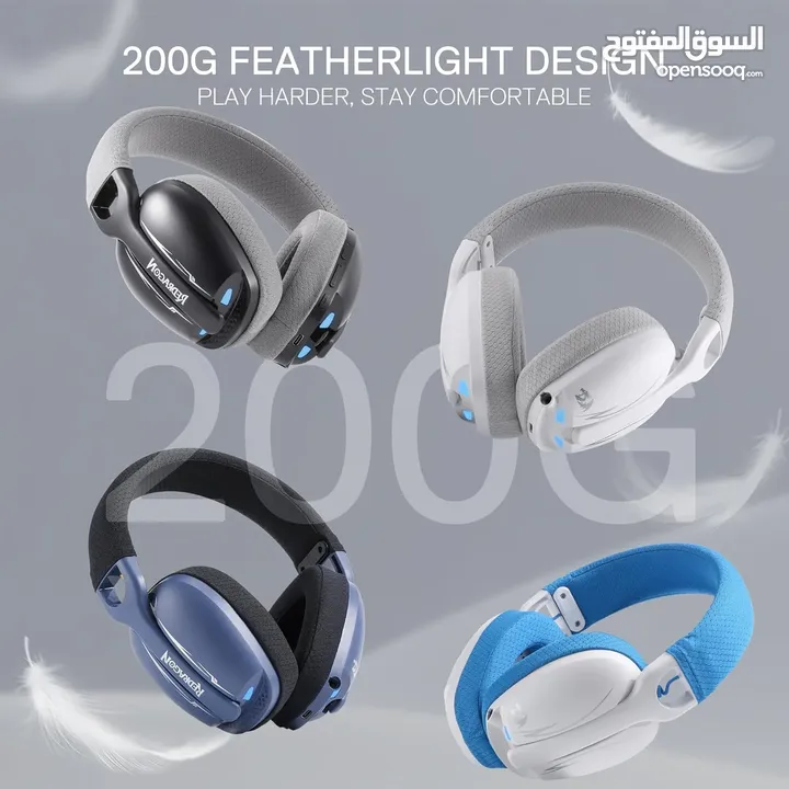 Redragon H878 3-Mode Wireless Blue Lighting Gaming Headset - Lightweight - 7.1 Surround Sound