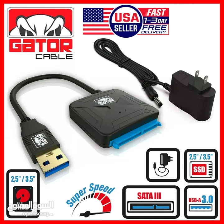 USB 3.0 to SATA III Hard Drive Adapter for 2.5" 3.5" HDD SSD with 12V 2A Power