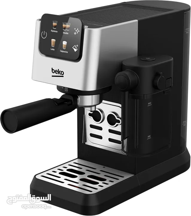 بيكو مكبس اسبريسو رقمي 15 بار، سعة 1.1 لتر، حاوية حليب 300 مل، شاشة LCD، 1628 واط، تخزين حبوب مطحونة