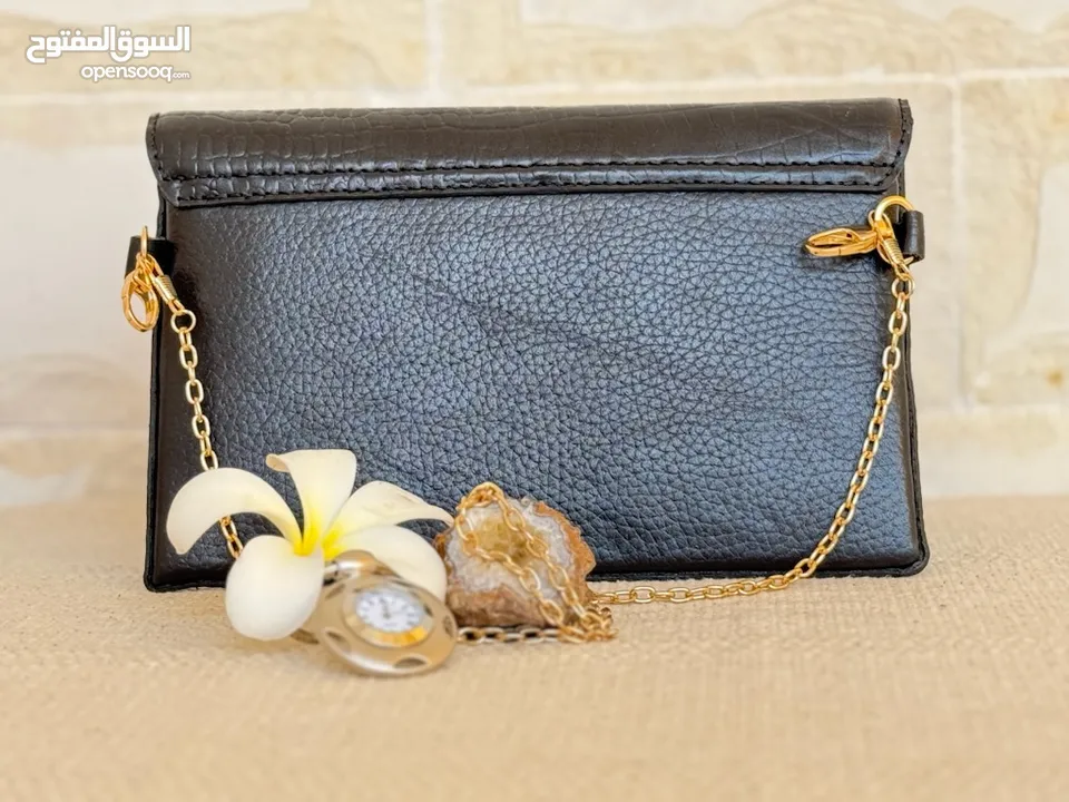 Luxury Handcrafted Genuine Leather Clutch – Python Texture, Gold Chain, Evening Elegance by Hana