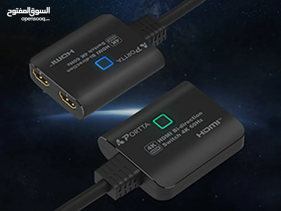 موزع HDMI ثنائي الاتجاه PORTTA 1 في 2 مع كابل ثابت بطول 2 قدم HDMI Switch 4K 60Hz with 2FT Fixed