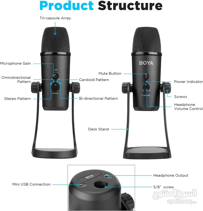 مايك تسجيل من براند بويا الأصلي الاحترافي ستريم يوتيوب Boya BY-PM700 Mic for PC & Smart Phone