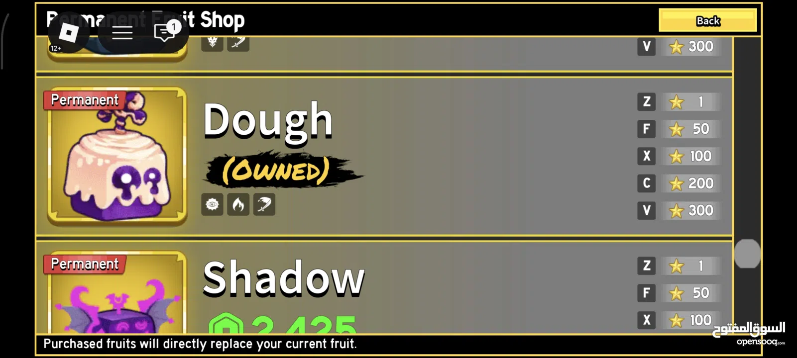 حساب روبلوكس ماب البيوو سكنات و بلوكس فروت للمعرقين فيها و مزبد و مايك و شات  على 600 شيكل