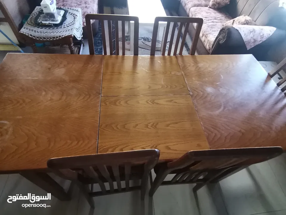 طقم سفره طاوله كبيره +6 كراسي + بفيه 3درفه انتيك خشب بلوط