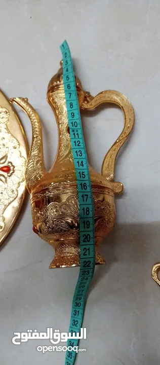 طقم زمزم ذهبي فاخر 8 قطع طقم ابريق مع 6 فناجين وصينيه مميز ديكور منظر