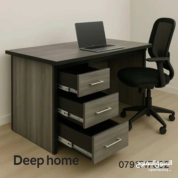 اختر مكتبك بعناية من تشكيلة Deep home الأنيقة، تصميم عملي، خامة فخمة، ومساحات تخزين تريح بالك! مكاتب