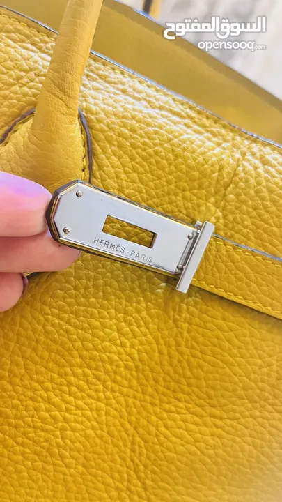 حقيبة اليد الفاخرة أصلية فرنسا ماركة هيرميس بيركن Hermes Jaune Ambre Birkin 35 Clemence  Leather Bag