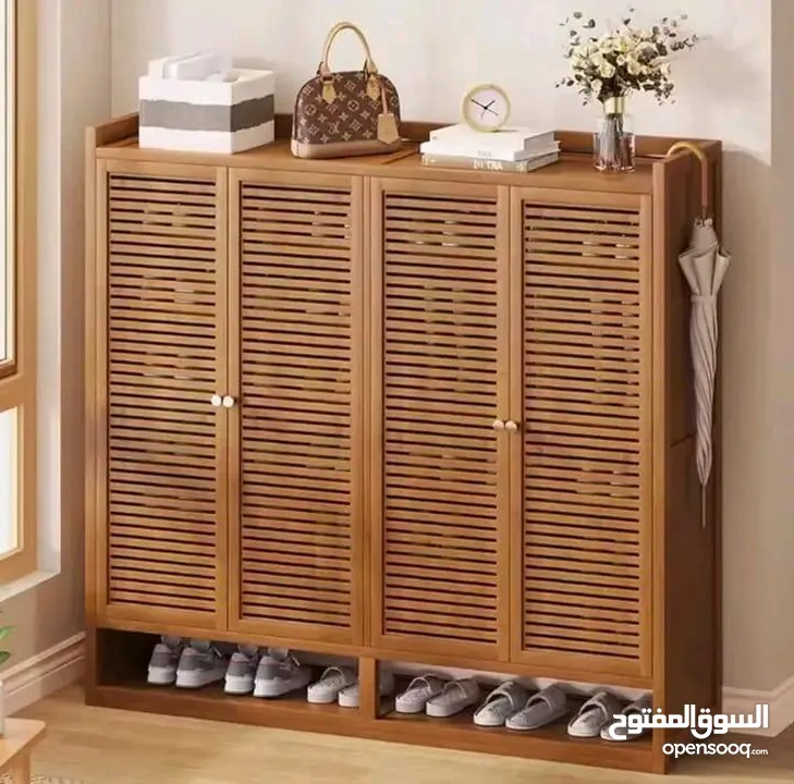 خزانة تضفي لمسة جمالية رائعة على منزلك خزانة أحذية بامبو بنية 4 ابواب Ys-14