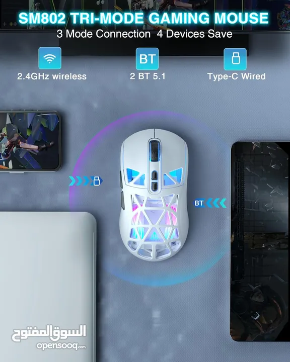 SOLAKAKA SM802 RGB Tri-Mode Gaming Mouse ماوس لاسلكي جيمنغ