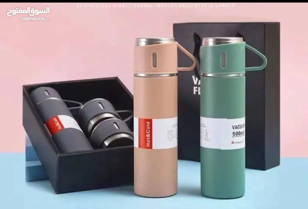 تيرموس ستانلس ستيل 3 كاسات يحافظ على السخن حتى 12 ساعة مصنوع من ستانلس ستيل عالي الجودة