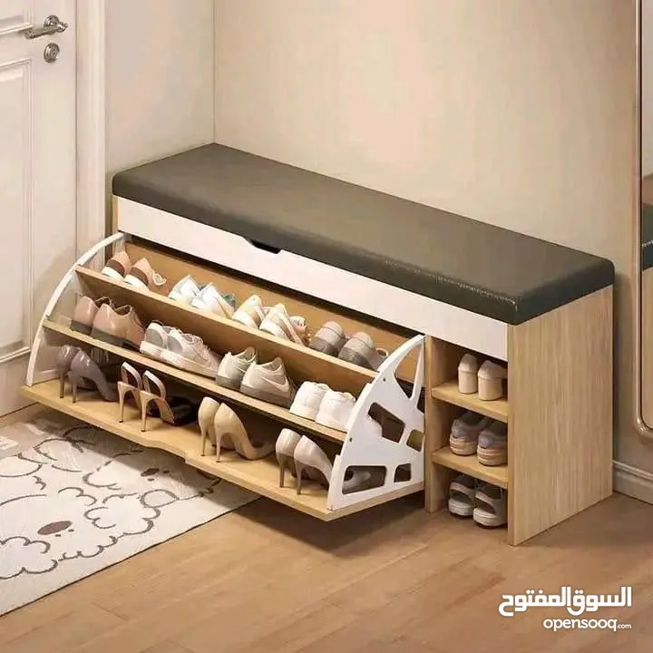 خزانة أحذية مع مقعد مريح – قطعة عملية وعصرية بقطعة واحدة رف قلاب واسع + أرفف جانبية لترتيب