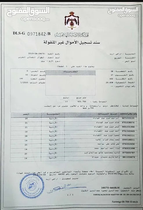 980 متر مشترك ضمن 13 دونم سعر المتر 35