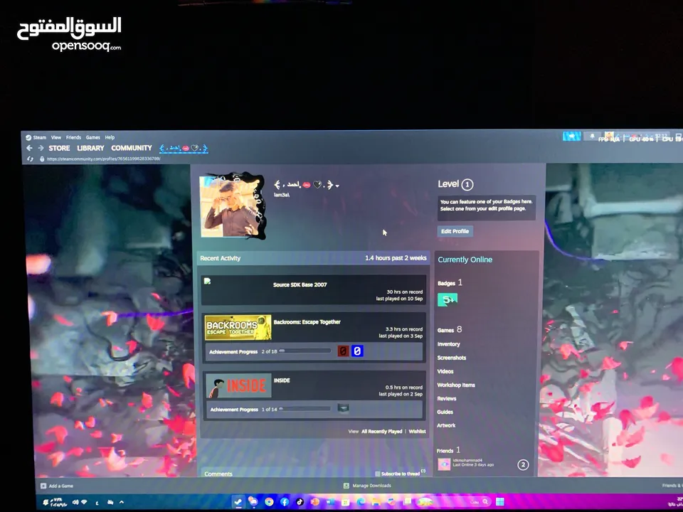 حساب ستيم عليه لعبه backrooms و GTA5 و FORZA HORAIZON 5 و Inside و rise of the tomb و squad بسعر 200