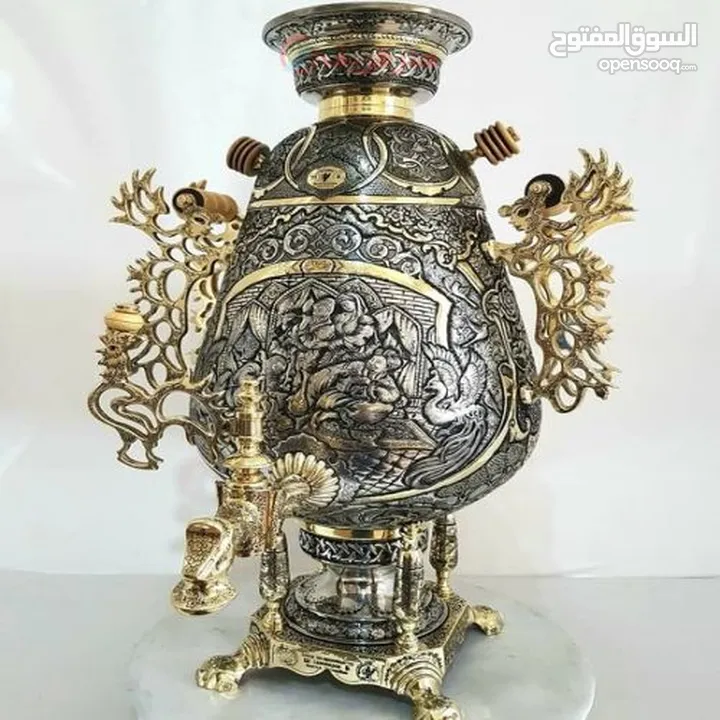 سماورالفحم للنحاسية الفاخرة 6-8 ليتر 100./. نحاسية 100./.صنع يدوية الفاخر مجلل صنع في ايران