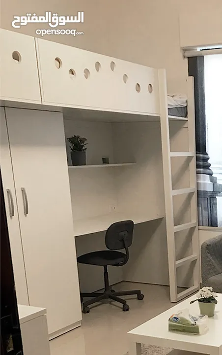 سرير+مكتب+خزانة رفوف  عدد 2 لغرف ذو مساحة صغيرة