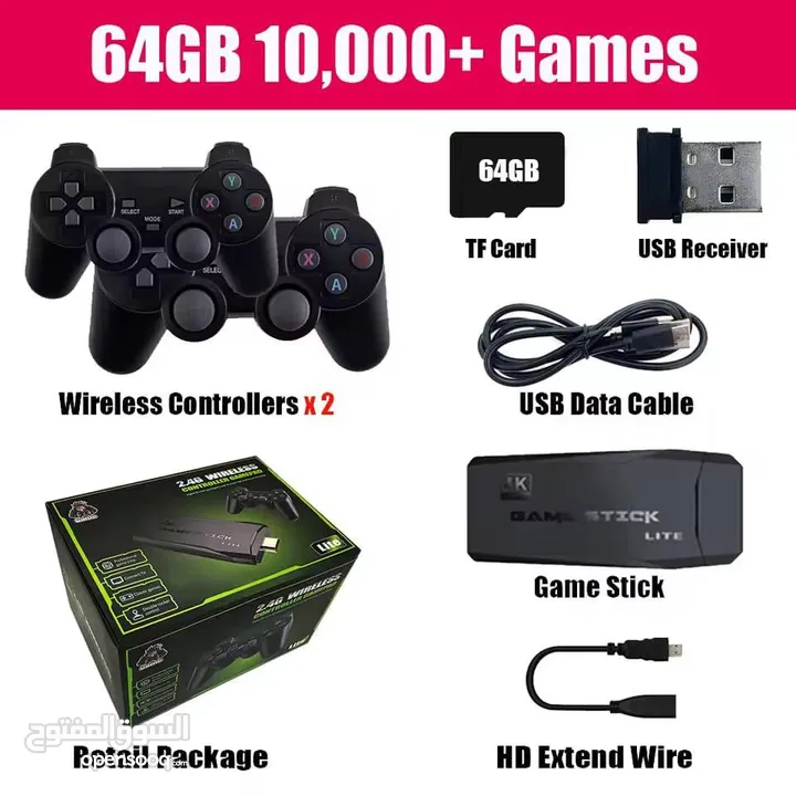 جهاز GAME STICK عشر الاف لعبة   يحتوي  على اكثر من 10,000 لعبة كلاسيكية محملة مسبقاً  جها
