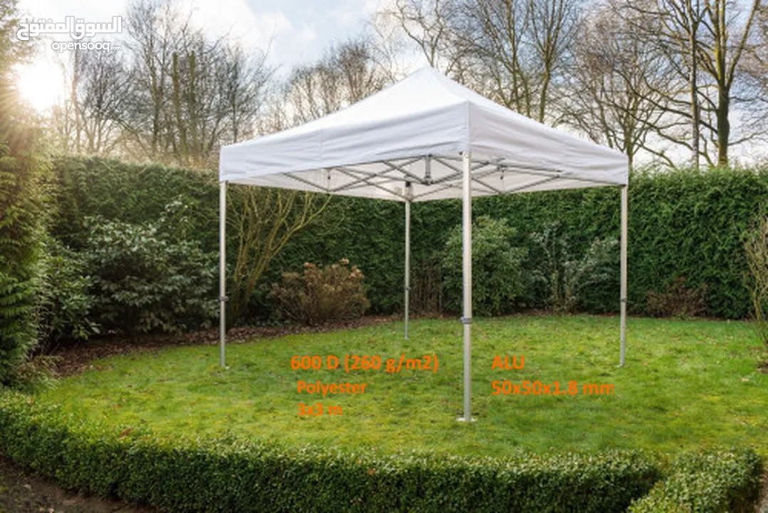 White 3m x 3m Folding Outdoor Tent with folding metal hinge made of alloy.