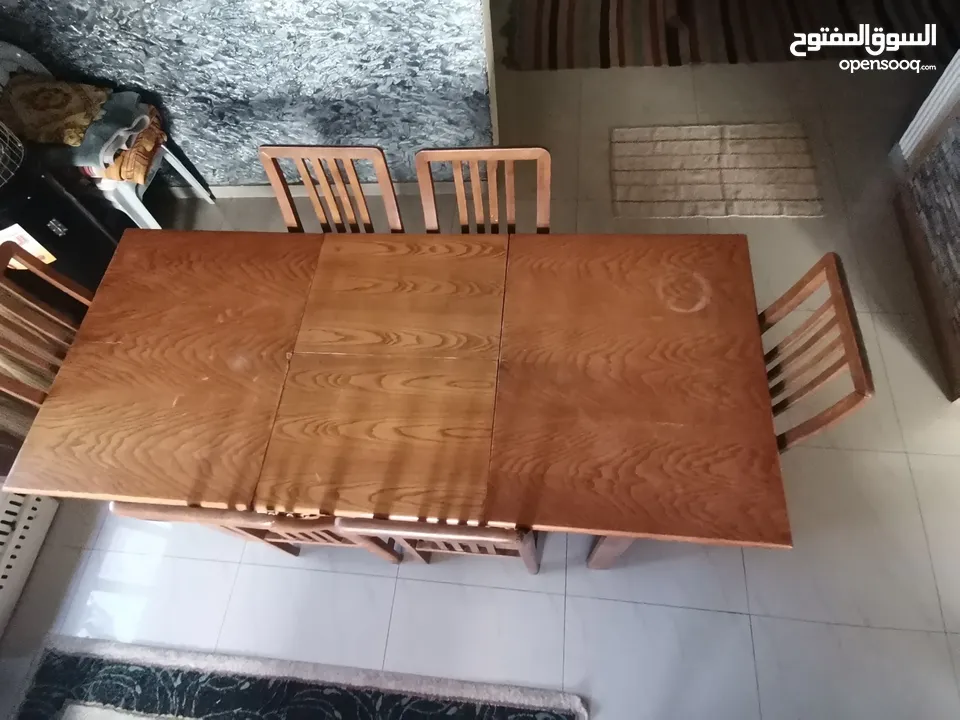 طقم سفره طاوله كبيره +6 كراسي + بفيه 3درفه انتيك خشب بلوط