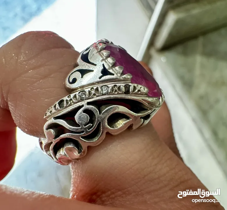 خاتم ياكوت الفضي القديم أصلي ‎بورما