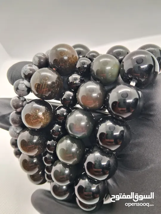 سوارة / اساور حجر كريم (السبج) Obsidian Gemstones bracelets