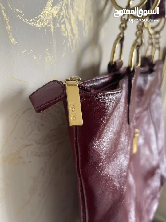 Hobo International Patent Burgundy Red Leather Crossbody Bag Gold Chain RP