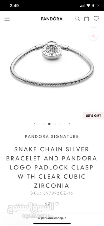 PANDORA SIGNATURE  SNAKE CHAIN SILVER BRACELET AND PANDORA LOGO PADLOCK CLASP WITH CLEAR CUBIC ZIRCO