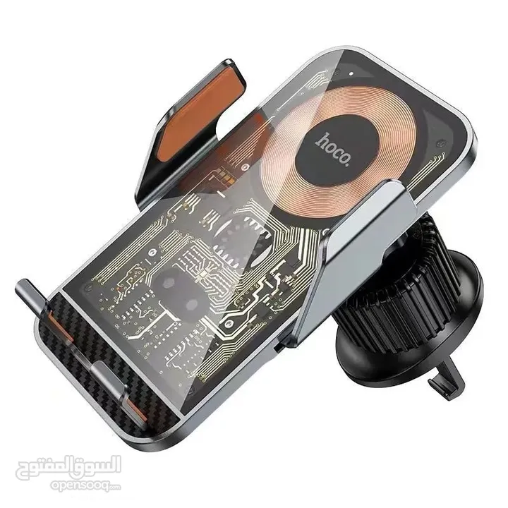 Hoco HW7 Car Holder with Wireless Charger شاحن لاسلكي للهاتف من شركة هوكو  شحن سريع 15 واط 15w charg
