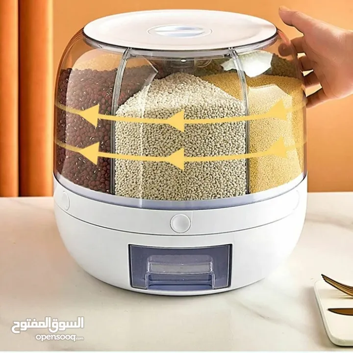 Rotating 6- Grids Rice Cereal Grains Storage Container