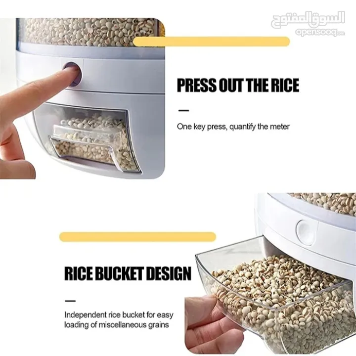 Rotating 6- Grids Rice Cereal Grains Storage Container