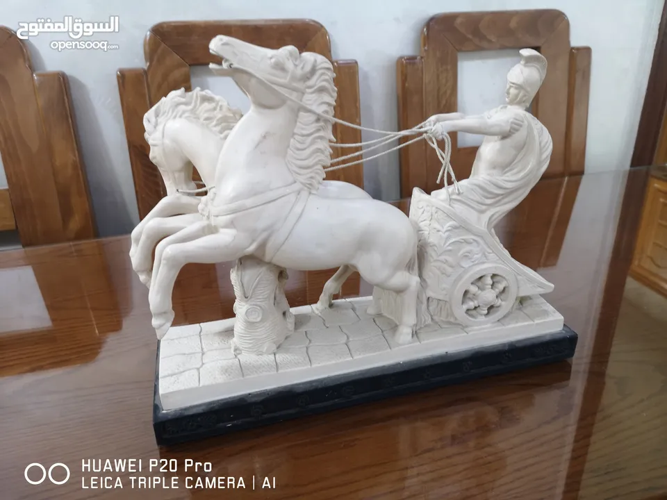 Vintage A. Santini Roman Chariot Gladiator Horses Sculpture Statue Italian