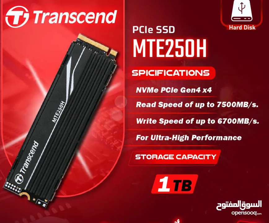 هارديسك داخلي مساحة 1 تيرا بايت نوع : M.2 NVMe ترانسيند Trancsend MTE250H 1TB
