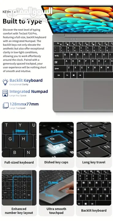 لابتوب teclast f16 pro جيجا رام 16 ومساحة 512 جيجا SSD (جديد)