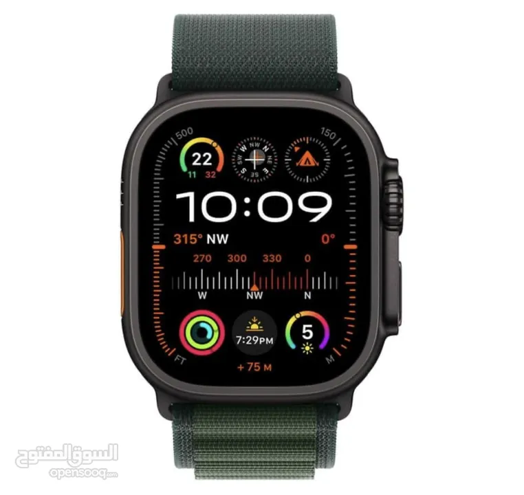 Apple Watch Ultra 2 GPS + Cellular 49mm Black Titanium Case with Dark Green Alpine Loop –