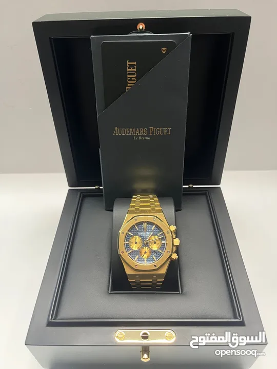 AP Royal Oak Chronograph – 41mm Yellow Gold Blue Tapisserie Dial  Full Package